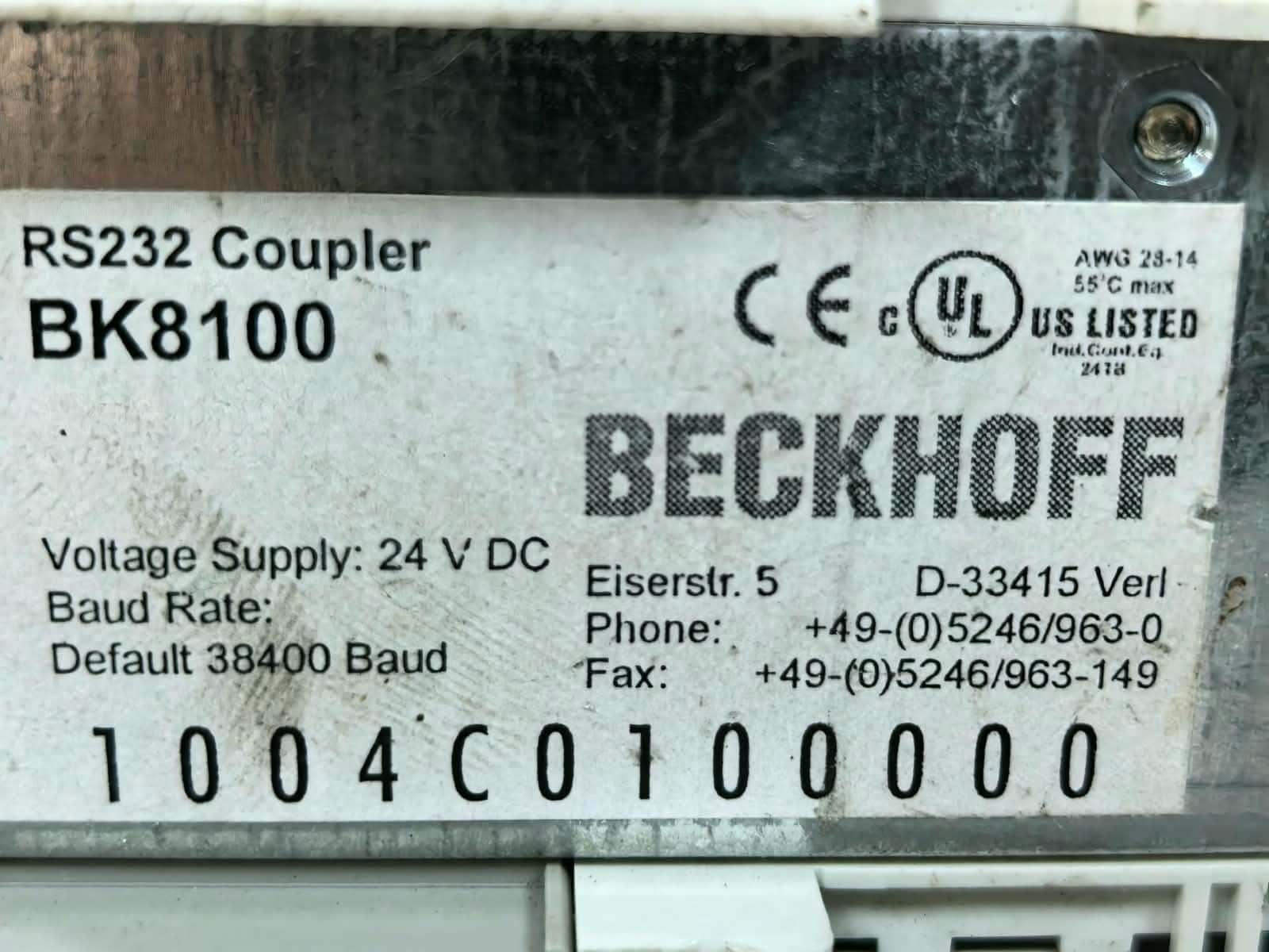 Beckhoff 750-550/750-402 BECKHOFF BK8100 750-550/750-402 RS232 COUPLER 24VDC 12