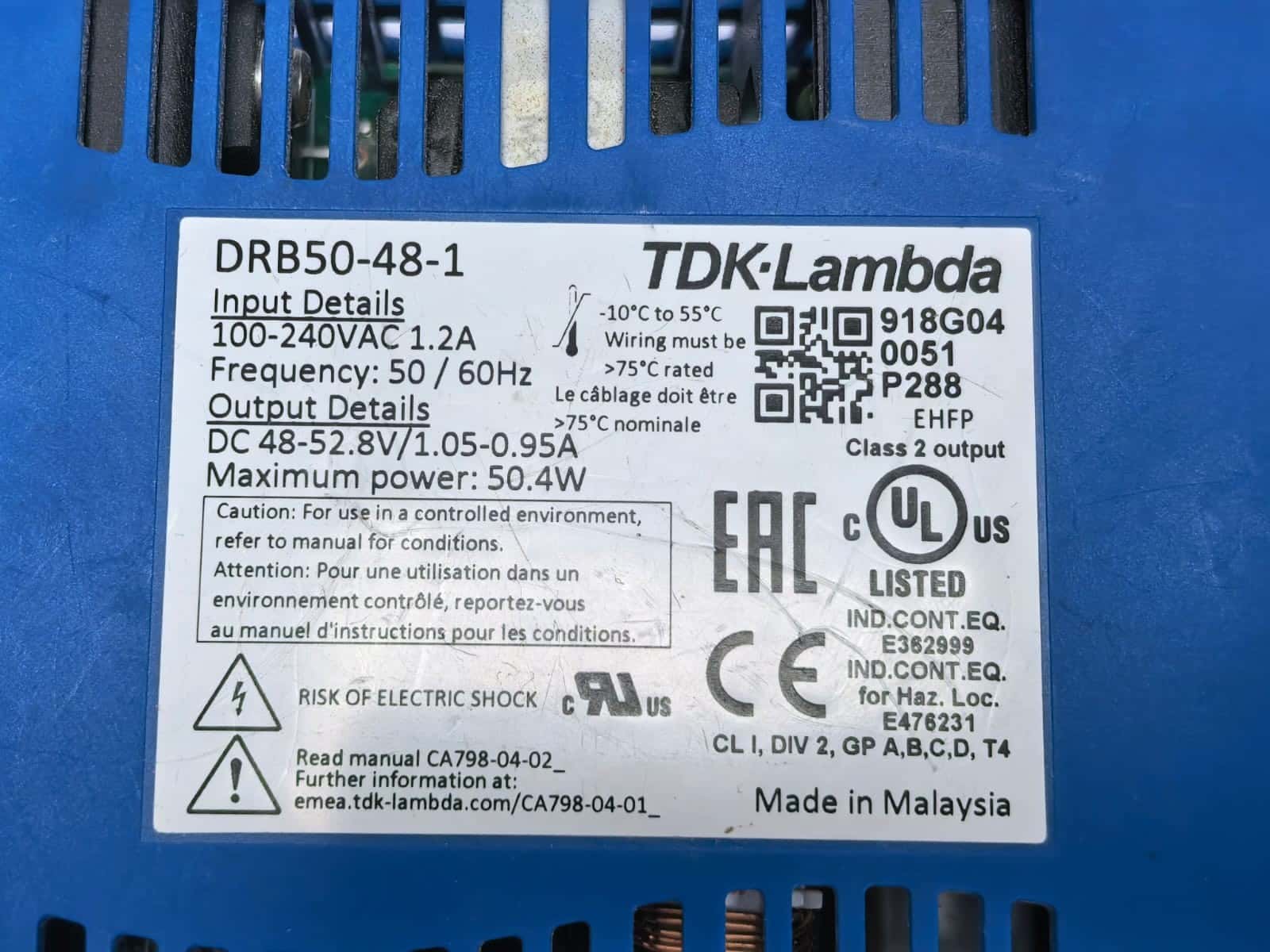 TDK-LAMBDA DRB50-48-1 TDK-LAMBDA DRB50-48-1 POWER SUPPLY 100-240 VAC 3