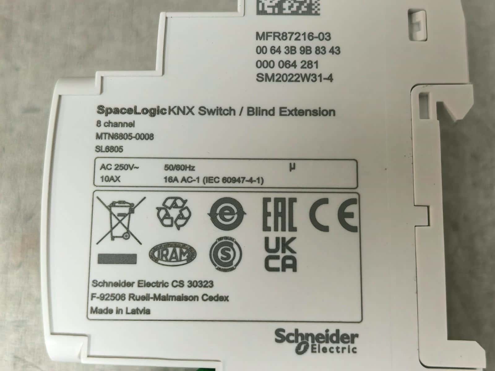 Schneider Electric MTN6805-0008 SCHNEIDER ELECTRIC MTN6805-0008 SPACELOGIC KNX SWITCH/ BLIND EXTENSION 250V 8
