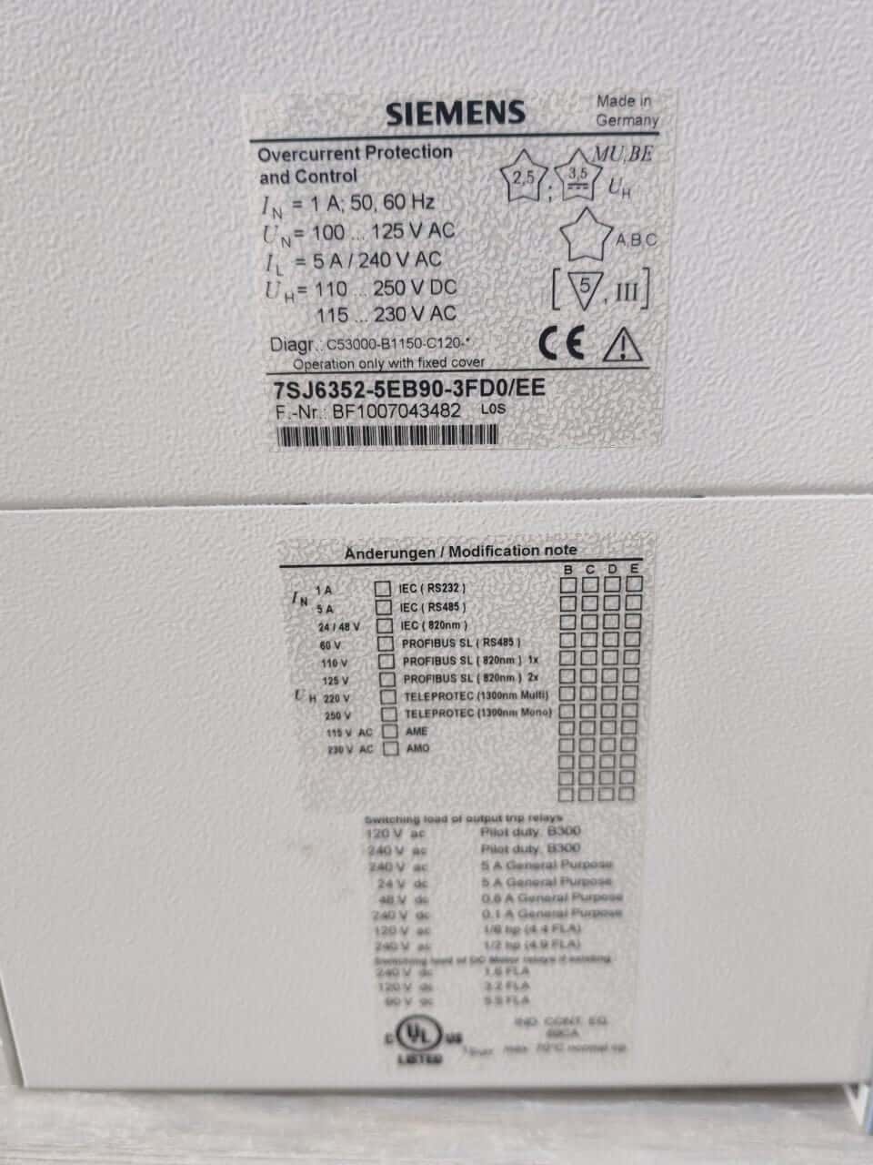 SIEMENS 7SJ6352-5EB90-3FD0/EE SIEMENS F510 SIPROTEC 7SJ6352-5EB90-3FD0/EE OVERCURRENT PROTECTION & CONTROL 9