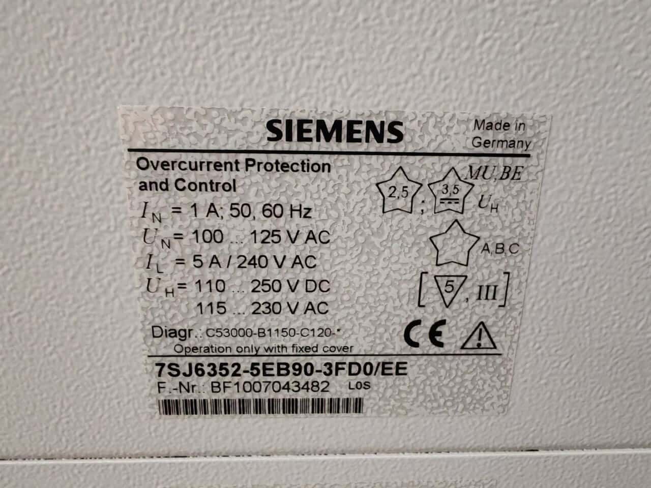 SIEMENS 7SJ6352-5EB90-3FD0/EE SIEMENS F510 SIPROTEC 7SJ6352-5EB90-3FD0/EE OVERCURRENT PROTECTION & CONTROL 10