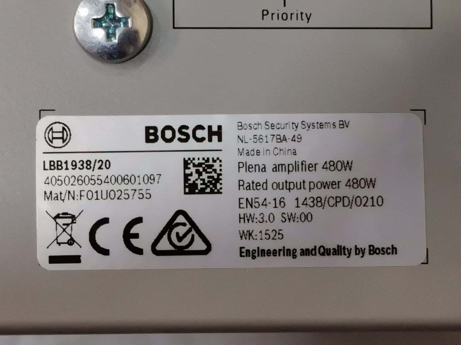 Bosch LBB1938/20 BOSCH LBB1938/20 / F01U025755 Plena Amplifier 480W 2