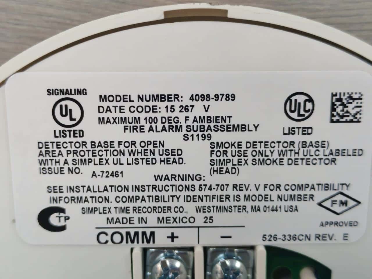 Simplex 4098-9789 SIMPLEX 4098-9789 LIFE ALARM SENS BASE W/ LED OUT 0677110CN 7