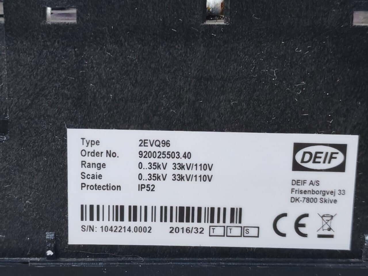 DEIF 2EVQ96 DEIF 2EVQ96 DOUBLE METER 33KV/110 V 3