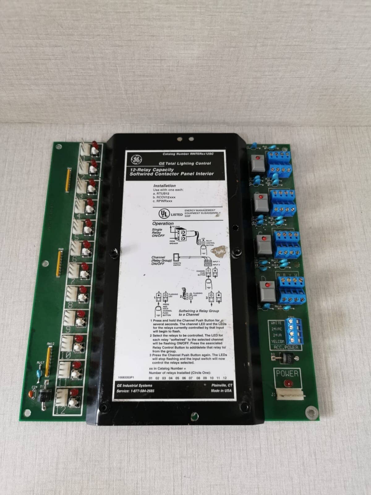 GE TOTAL LIGHTING CONTROL 12-RELAY CAPACITY SOFTWIRED CONTACTOR RINTERxx12SC