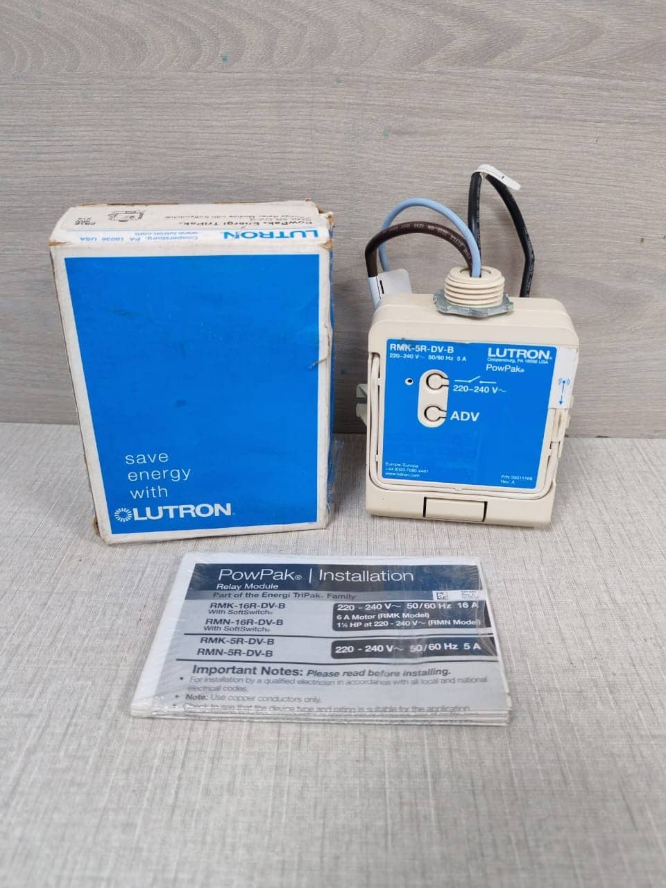 LUTRON POWPAK RMK-5R-DV-B P/N:50015168 REV.A 220-240V RELAY MODULE