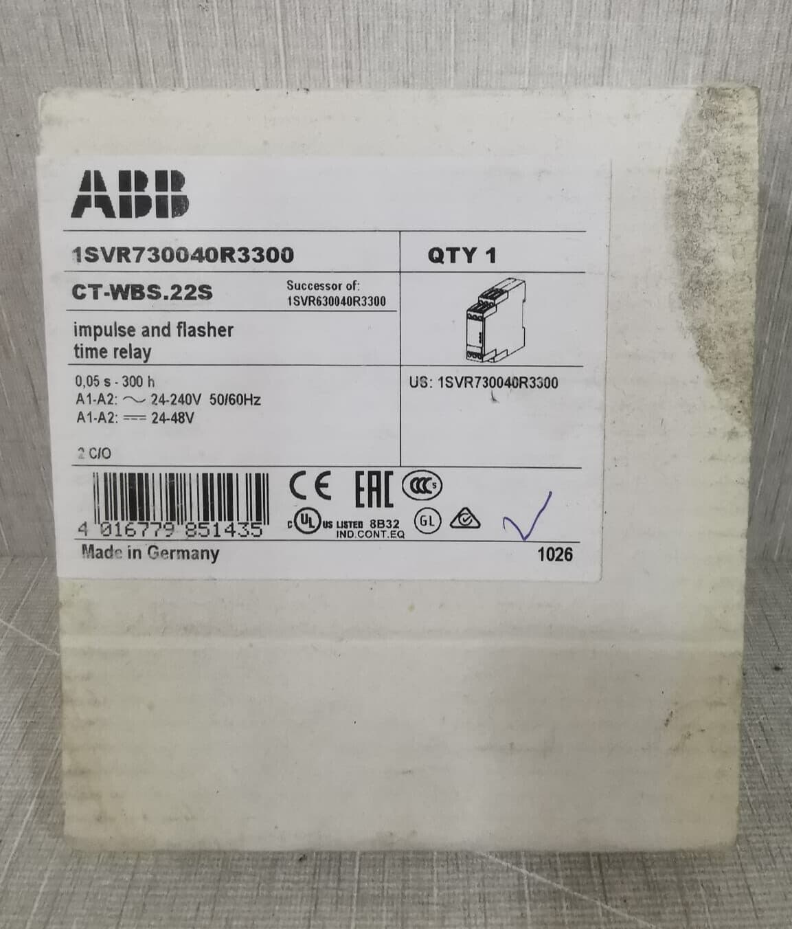 ABB CT-WBS.22S TIME RELAY 1SVR730040R3300