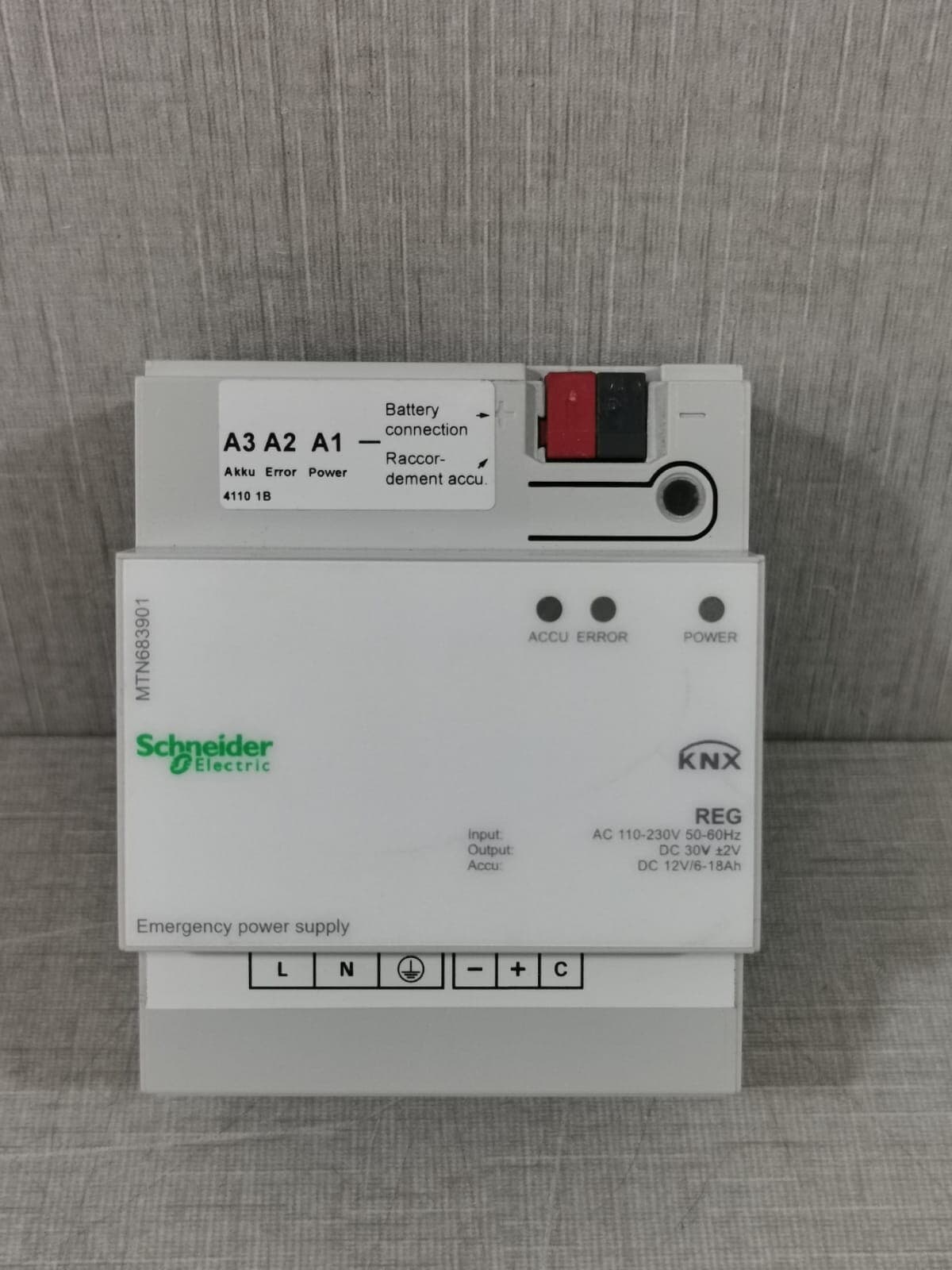 SCHNEIDER ELECTRIC MTN683901 REG AC 110-230V 50-60Hz EMERGENCY POWER SUPPLY