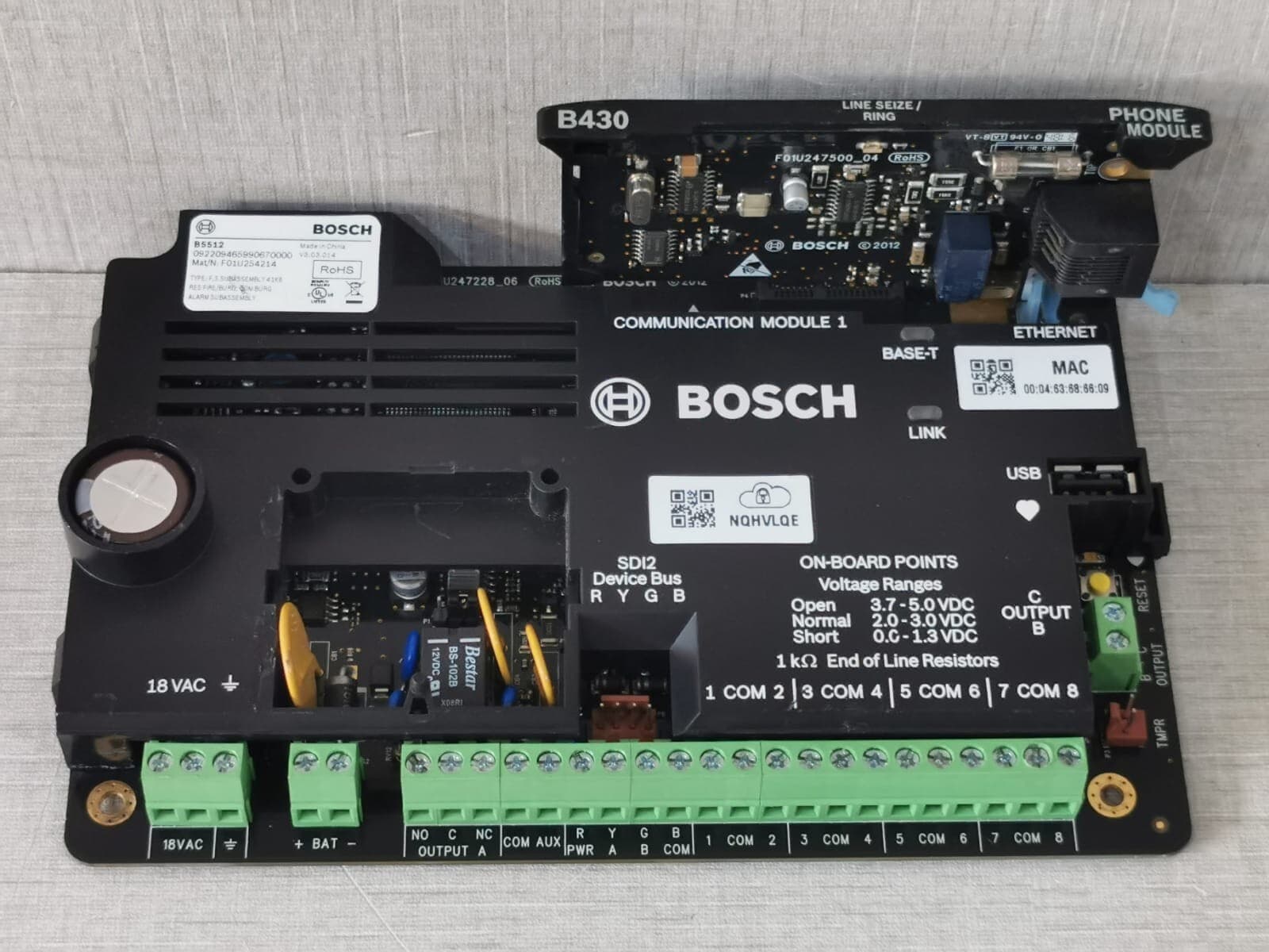 Bosch B5512 + B430 Security Alarm Control Board V3.03.014 - with