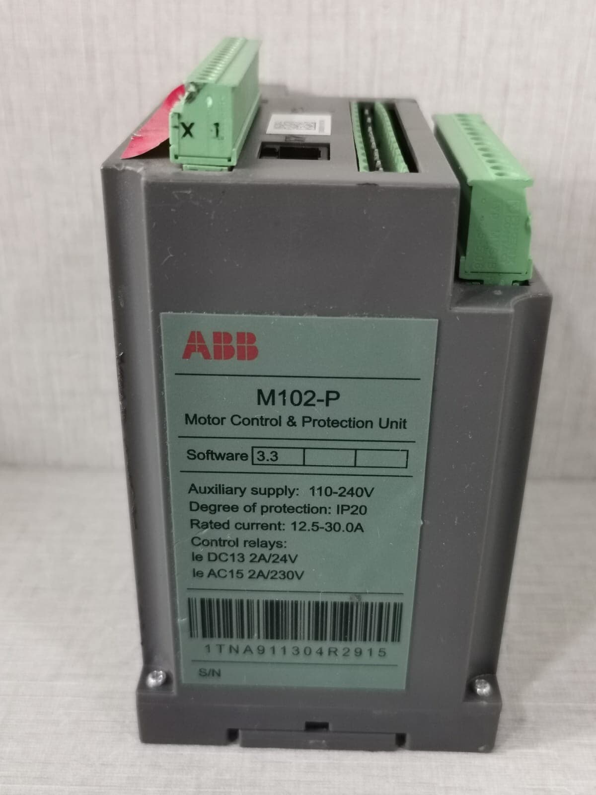 ABB M102-P MOTOR CONTROL & PROTECTION UNIT 1TNA911304R2915 SOFTWARE 3.3