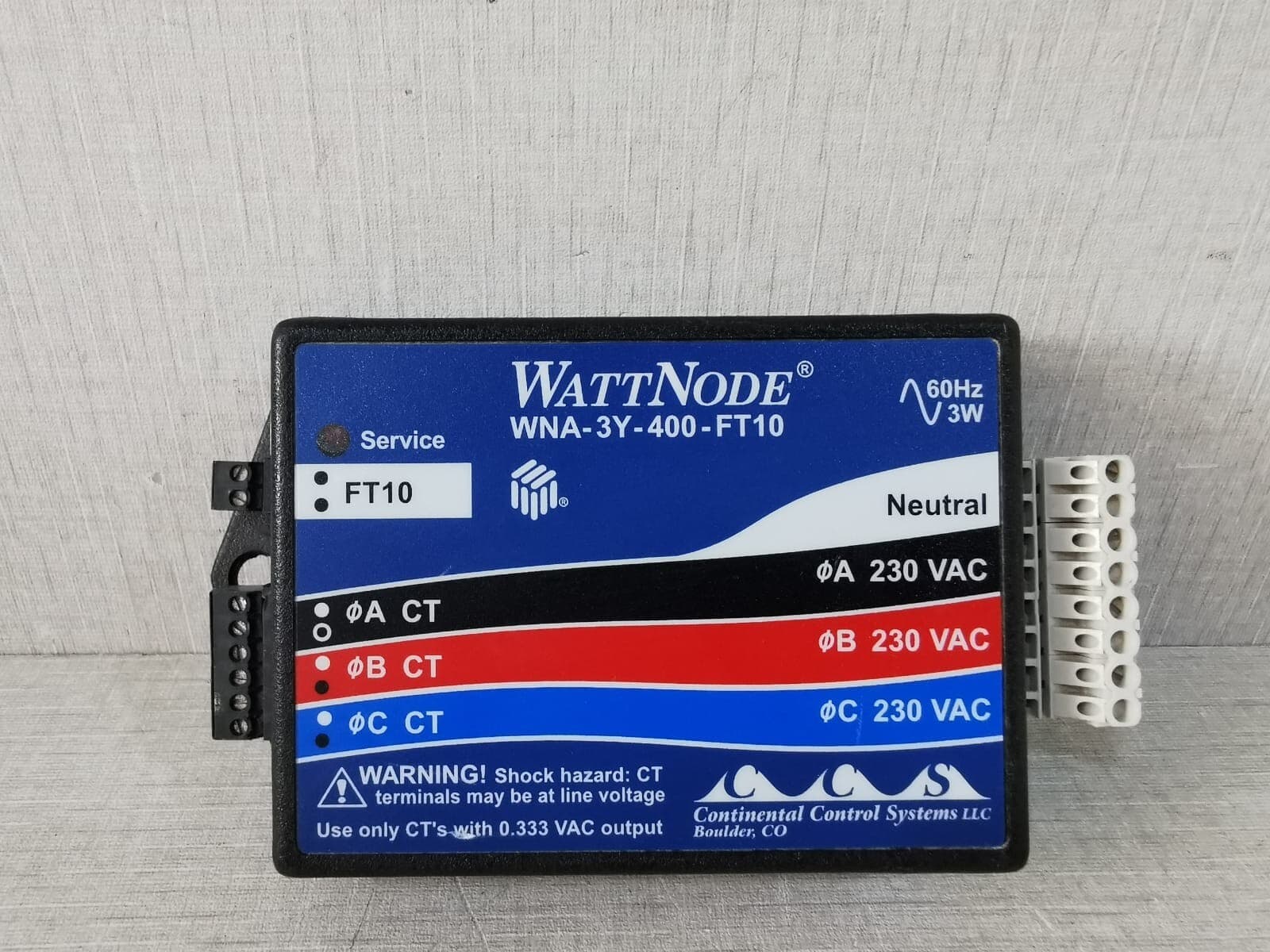 Continental FT10 CONTINENTAL CONTROL SYSTEMS WATTNODE WNA-3Y-400-FT10 WATT HOUR METER