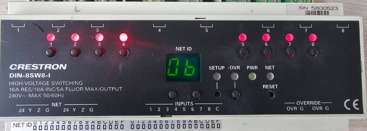 CRESTRON DIN-8SW8-I P/N:6503776 HIGH-VOLTAGE SWITCHING W/ DIGITAL INPUT 240V