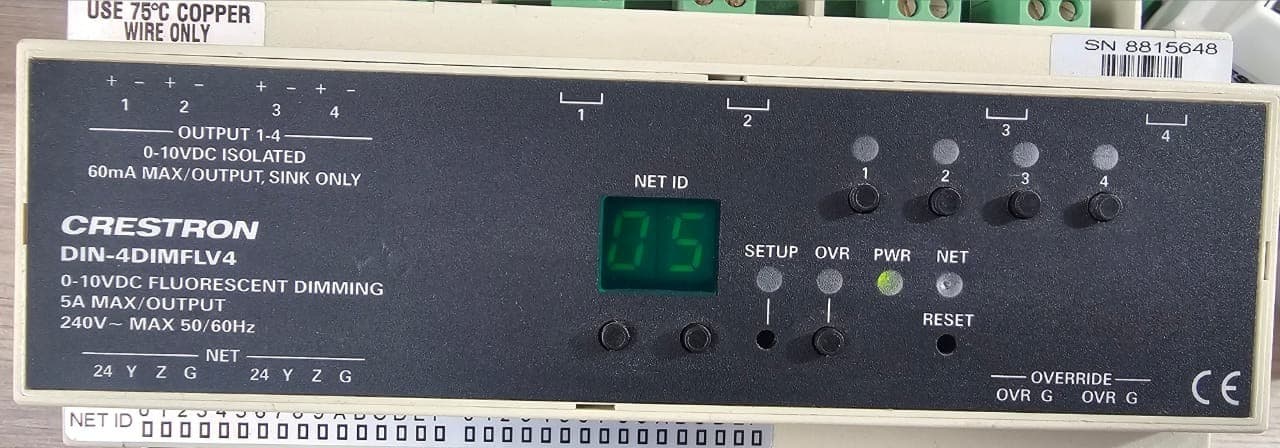 CRESTRON DIN-4DIMFLV4 P/N:6501749 0-10VDC FLUORESCENT DIMMING MODULE 240V