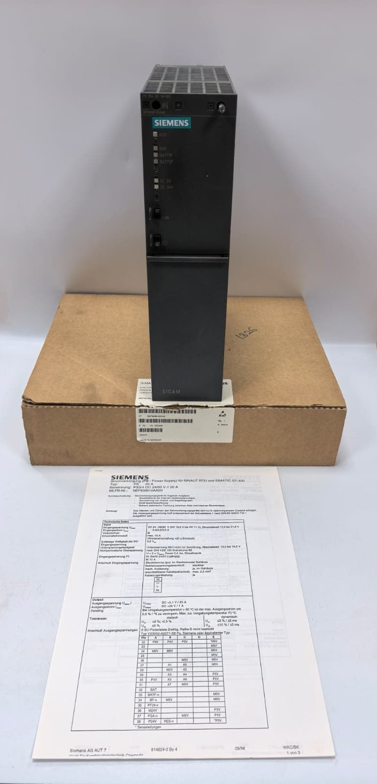 SIEMENS 6EP8090-0AA00 SIMATIC S7-400 PS 20A POWER SUPPLY