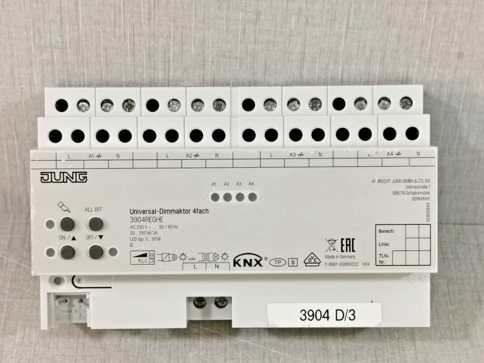 JUNG 3904 REGHE JUNG 3904REGHE UNIVERSAL-DIMMING ACTUATOR 4 -GANG