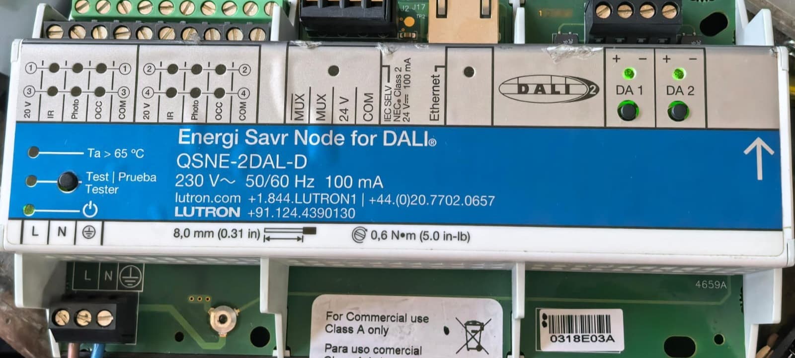 LUTRON QSNE-2DAL-D ENERGI SAVR NODE FOR DALI 230V-50/60HZ 100MA
