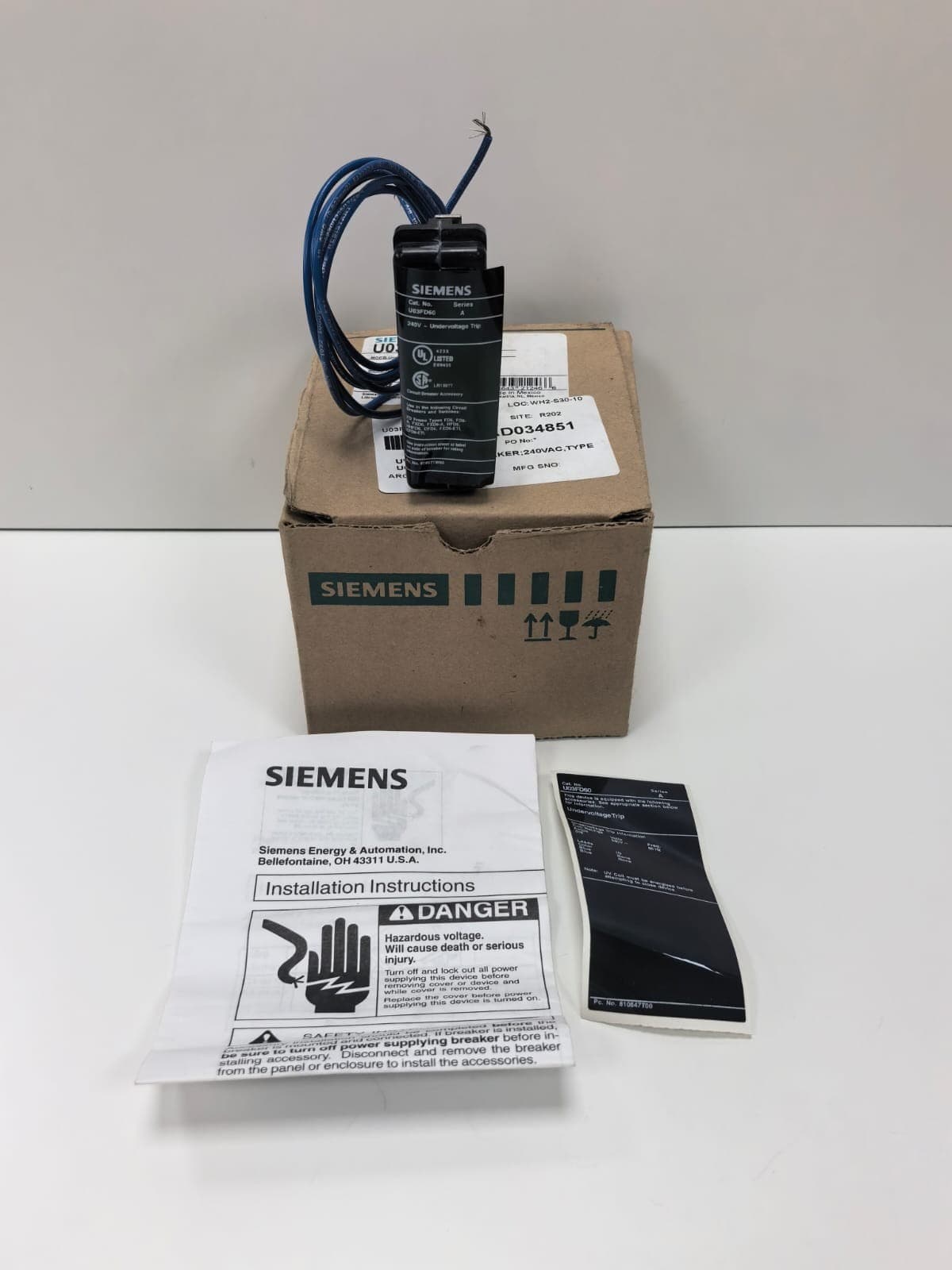 SIEMENS U03FD60 MCCB UNDERVOLTAGE TRIP