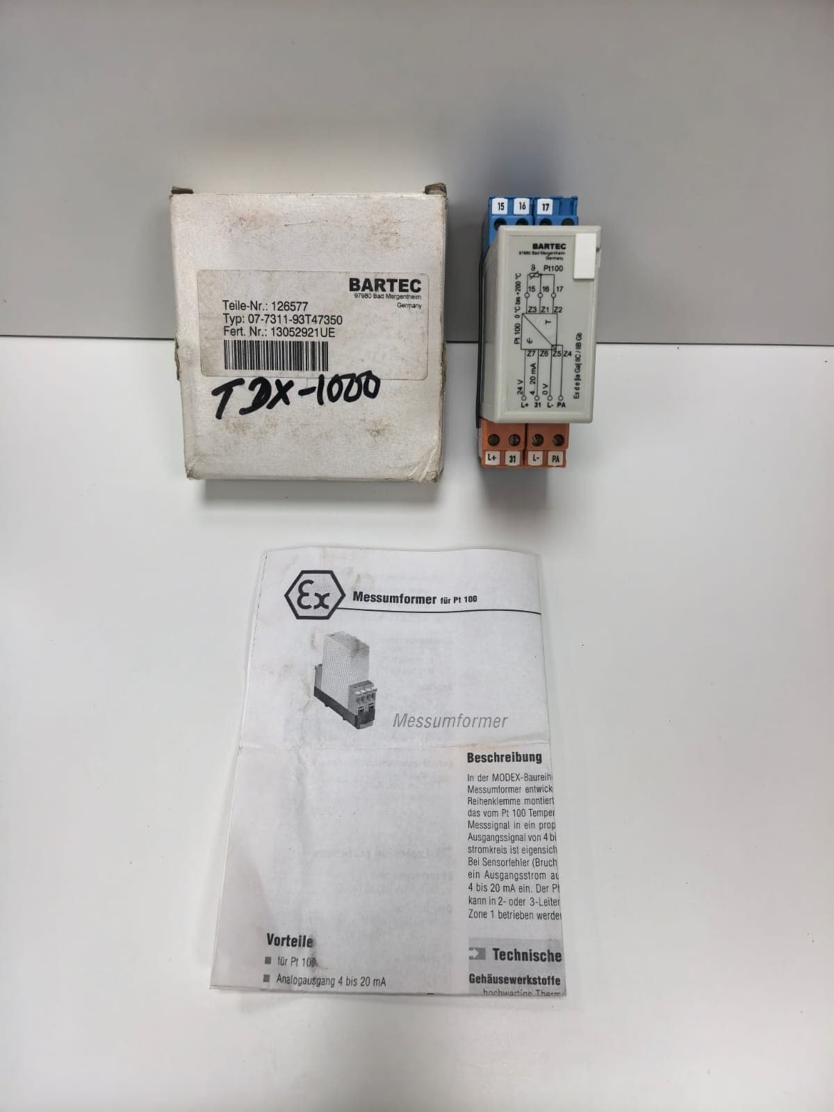 BARTEC PT100 MEASURING TRANSDUCER 07-7311-93T4/7350