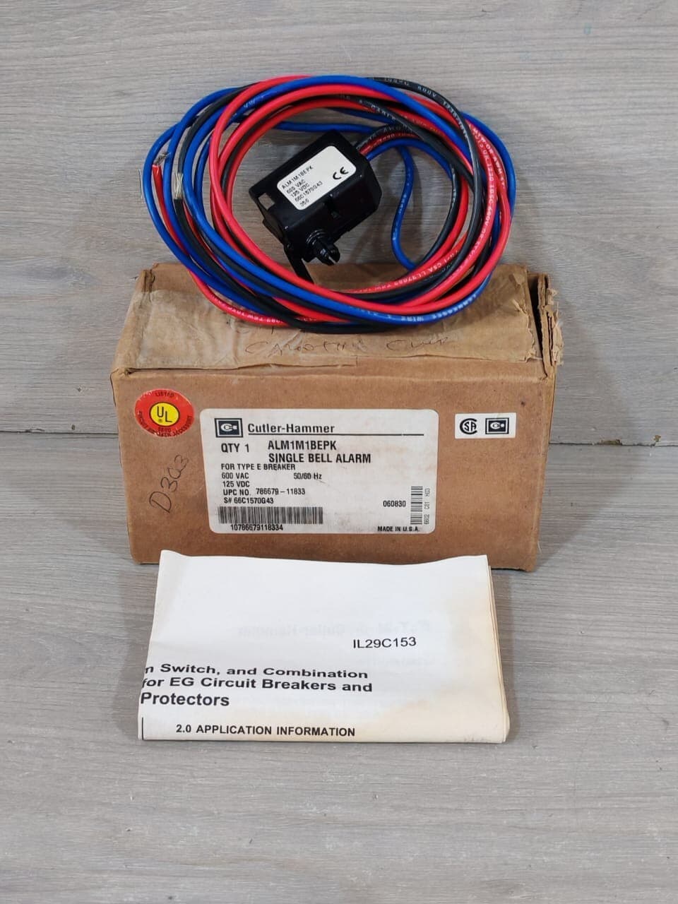 EATON / CUTLER-HAMMER ALM1M1BEPK SINGLE BELL ALARM FOR TYPE E BREAKER 66C1570G43