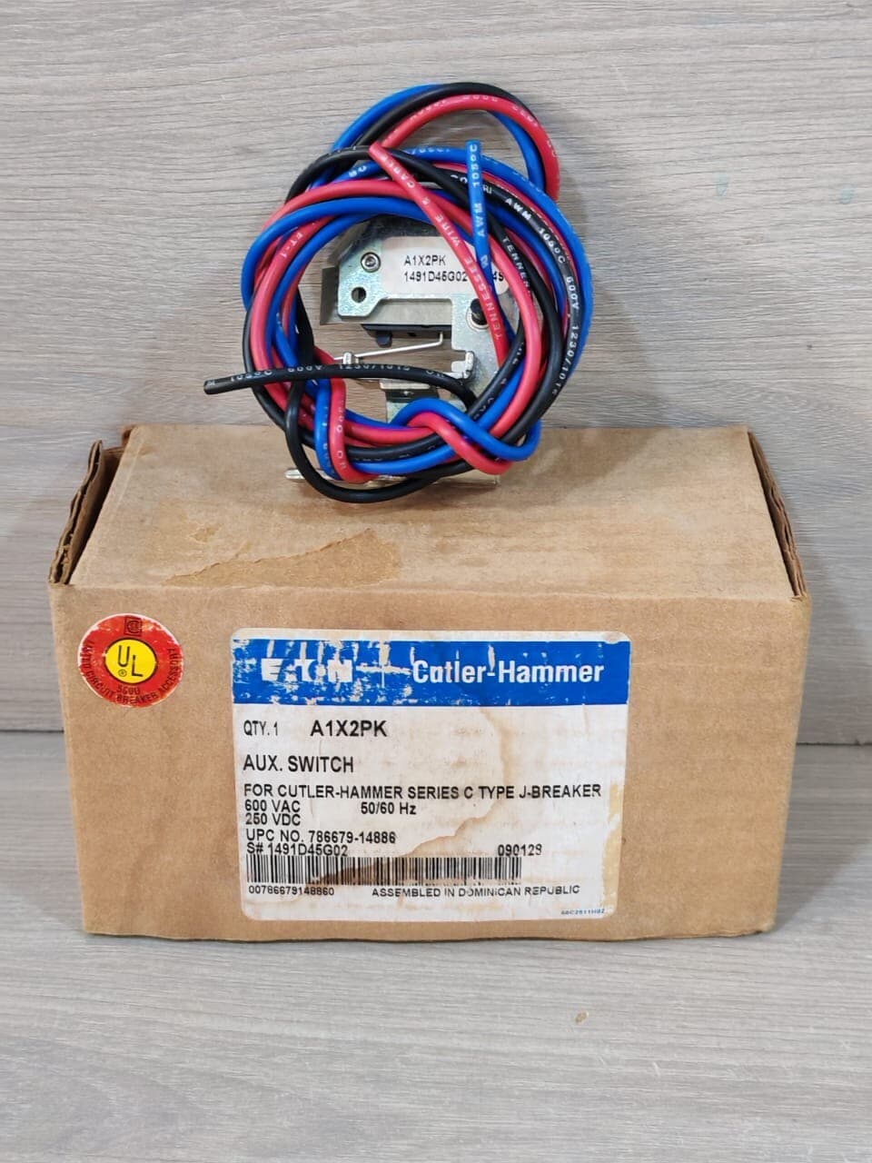 EATON A1X2PK AUX.SWTCH FOR CUTLER-HAMMER SER.C TYPE J-BREAKER 1491D45G02 600VAC