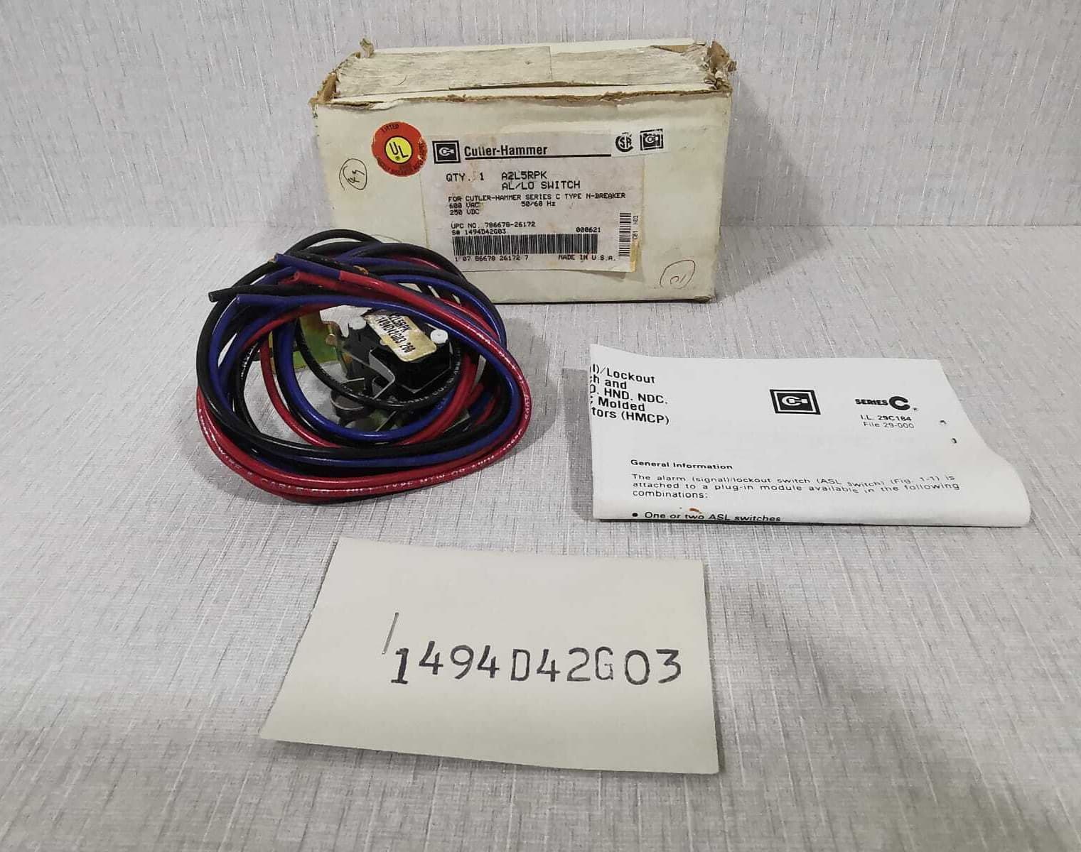 EATON/CUTLER HAMMER A2L5RPK AL/LO SWITCH SERIES C TYPE N-BREAKER 1494D42G03