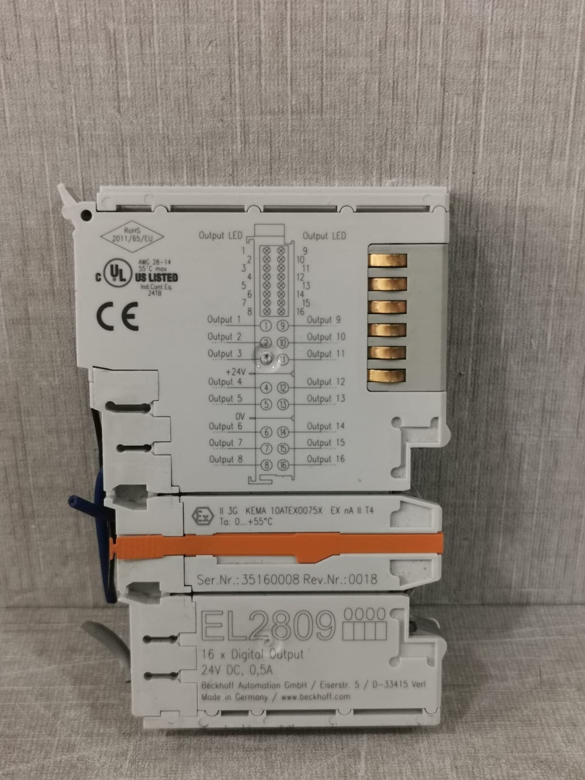 . BECKOFF EL2809 16-CHANNEL DIGITAL OUTPUT TERMINAL