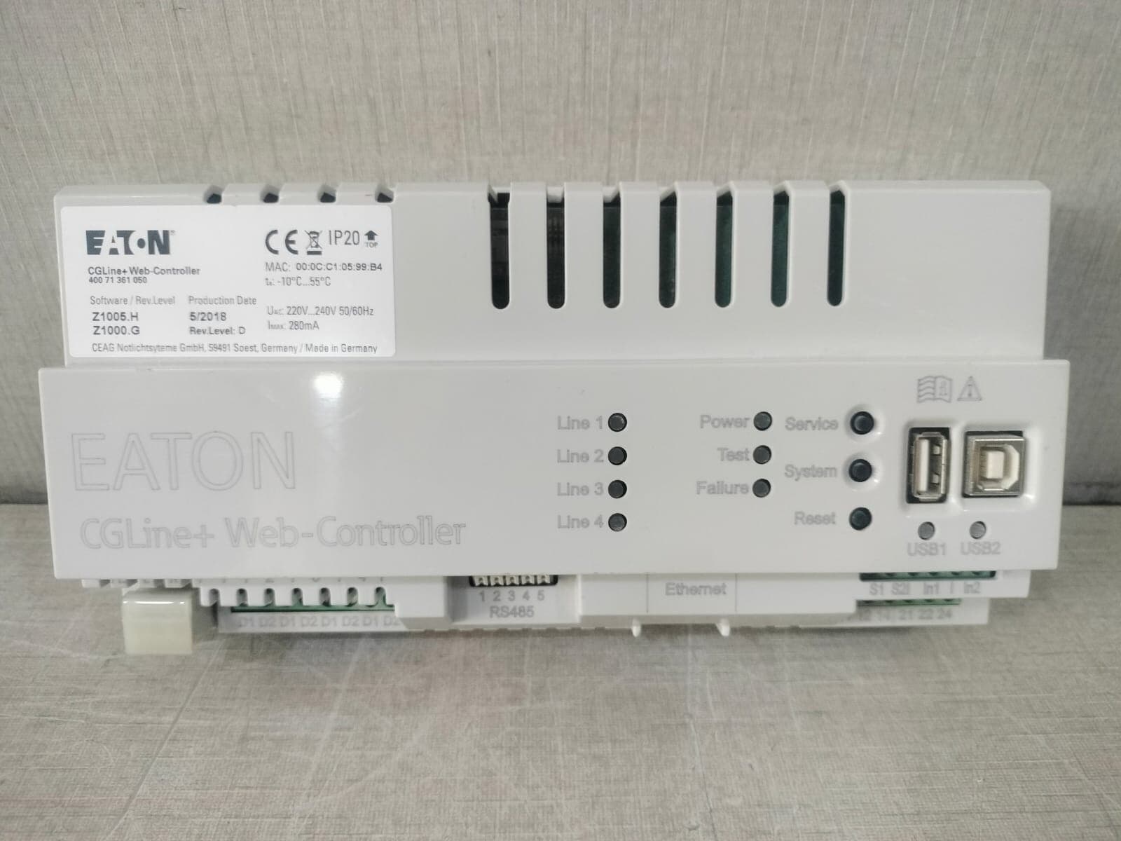 EATON CGLine+Web-Controller 400 71 361 050 SOFTWARE/REV.LEVEL Z1005.H/Z1000.G