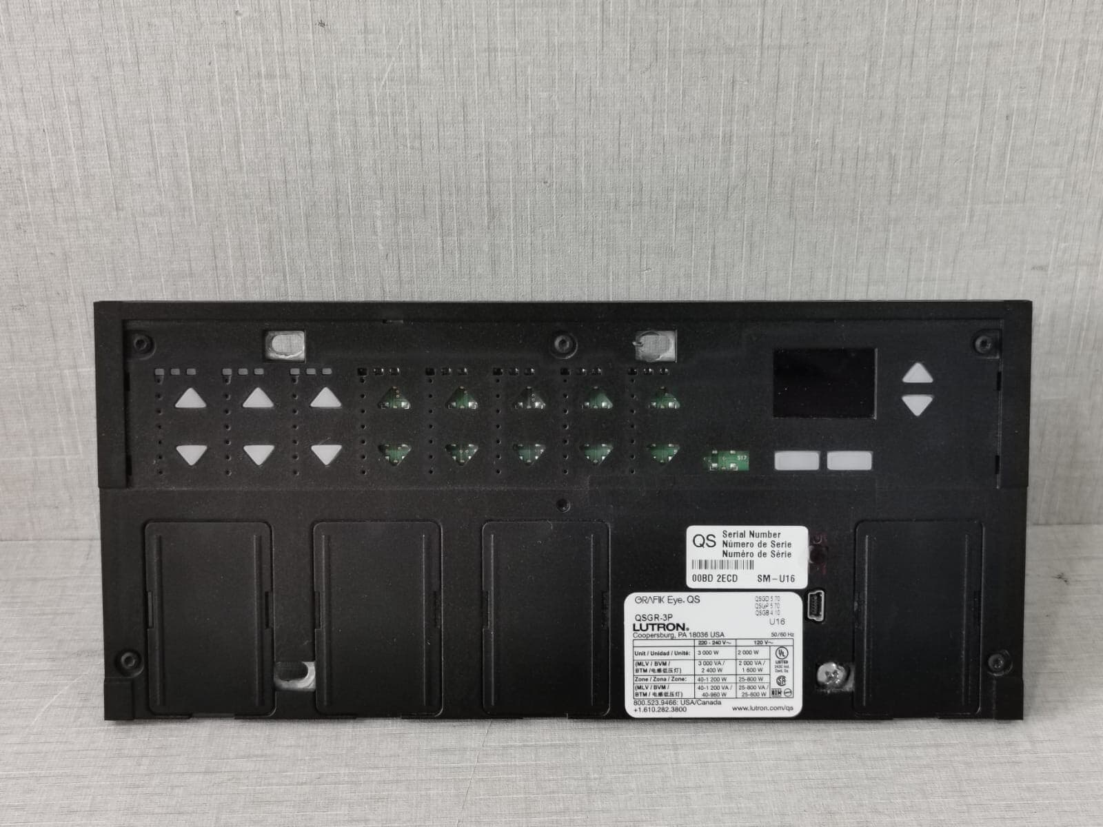 LUTRON GRAFIK EYE QS QSGR-3P BASE CONTROL UNIT,3 LIGHTING ZONES-MISSING KEYPAD