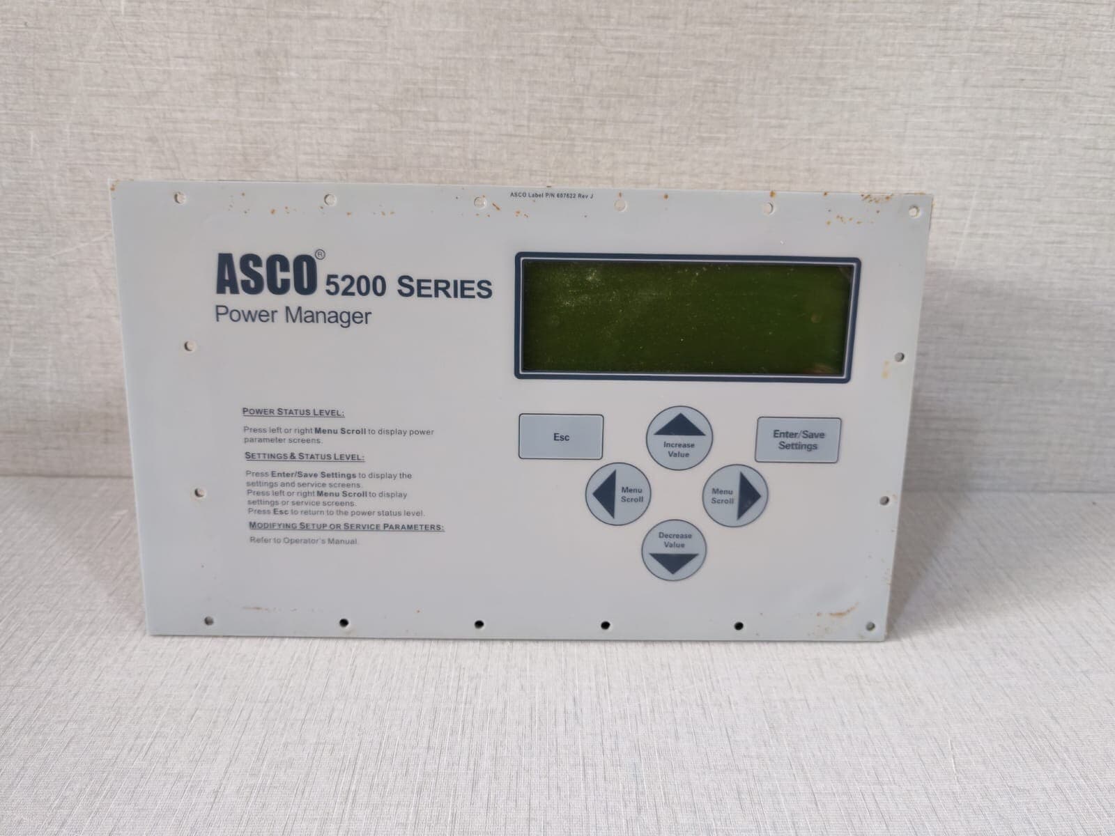ASCO 5220 Power Manager xP with Display, 5200 Series -. Check Properly Photos for the Condition. With slightly Dirt insdide LED Screen Display, with Minimal Rusty Parts