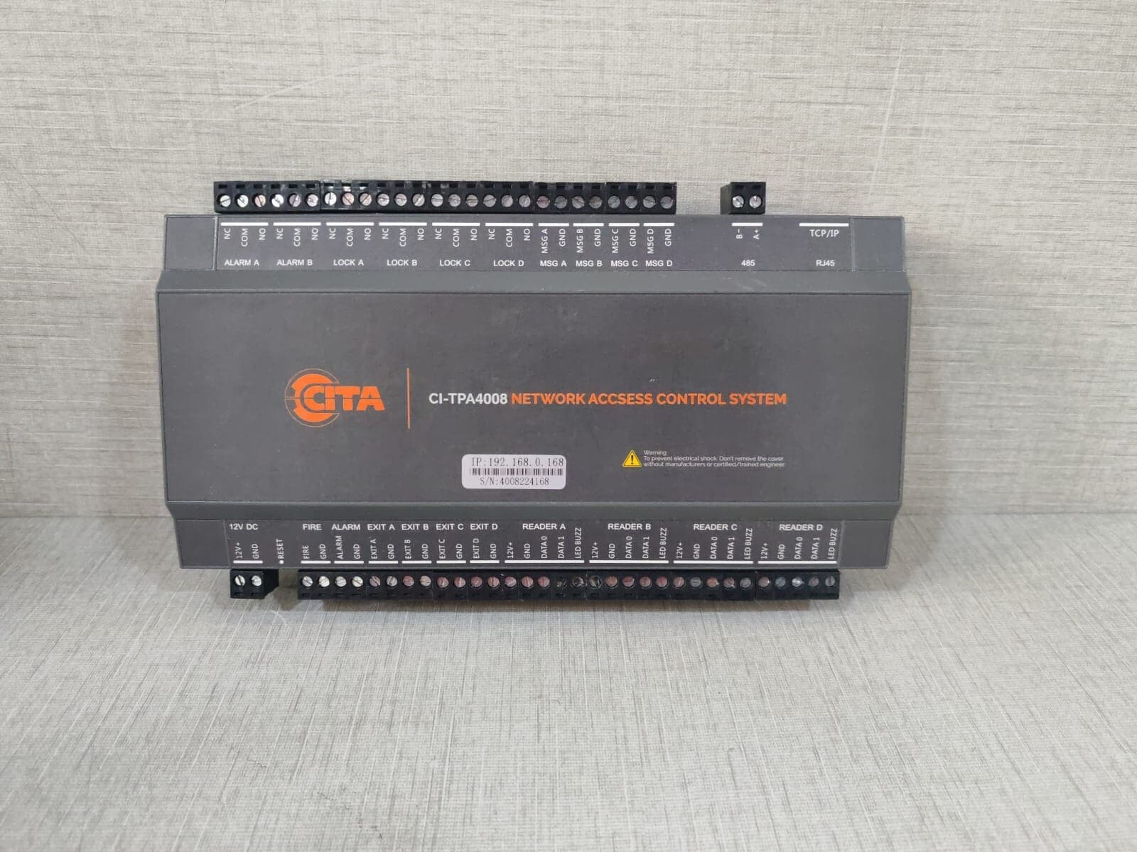 CITA CI-TPA4008 Network Access Control System IP:192.168.0.168