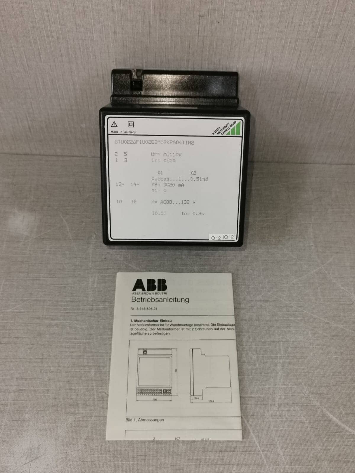 ABB GTU0226F1U02E3M02K2A04T1H2 ASEA BROWN BOVERI