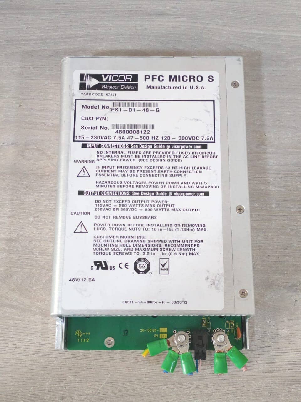 VICOR PFC MICRO S PS1-01-48-G 10-130112-12 REV A AC/DC CONVERTER