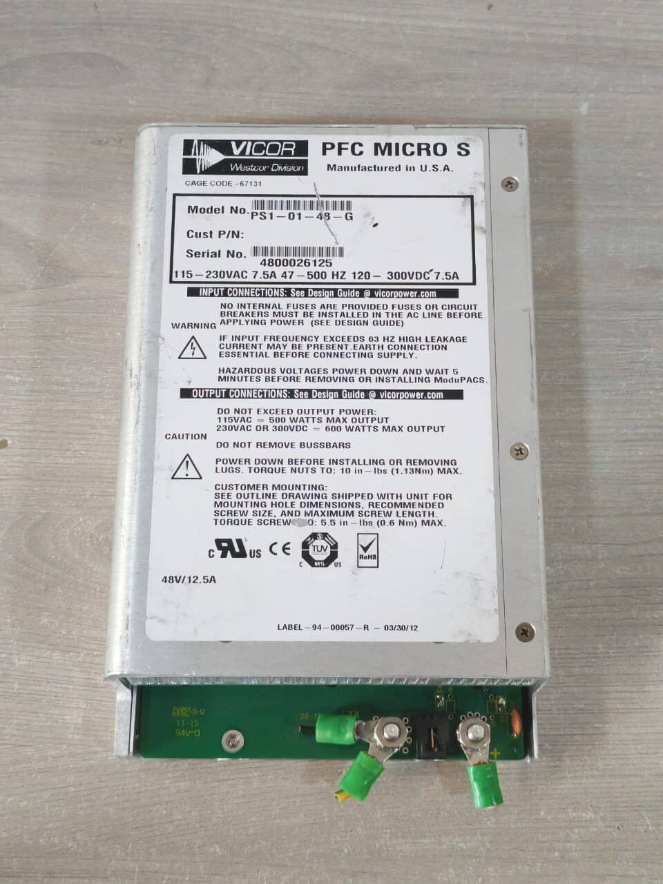 VICOR PFC MICRO S PS1-01-48-G 10-130112-12 REV D AC/DC CONVERTER