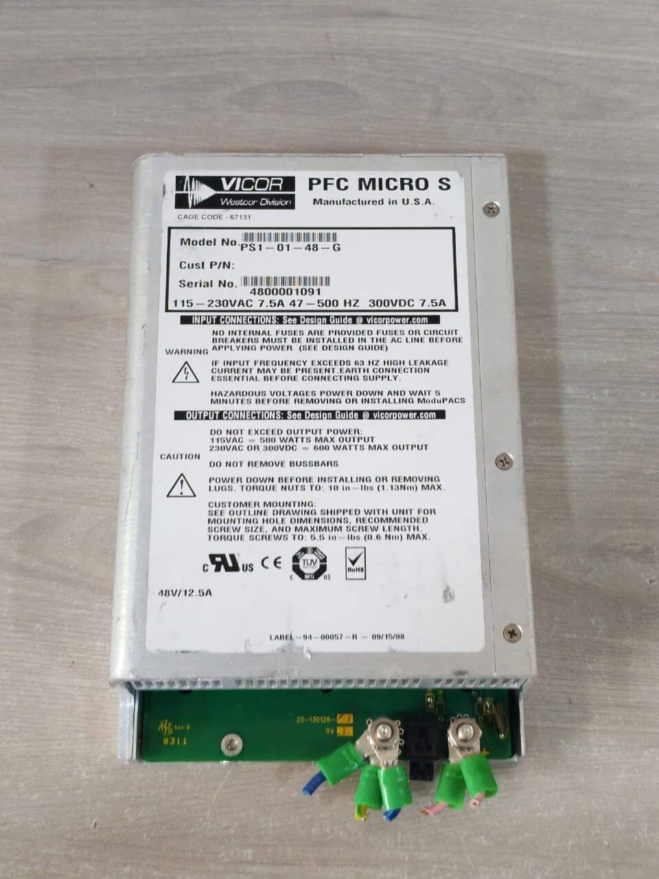 VICOR PFC MICRO S PS1-01-48-G 10-130112-12 REV B AC/DC CONVERTER