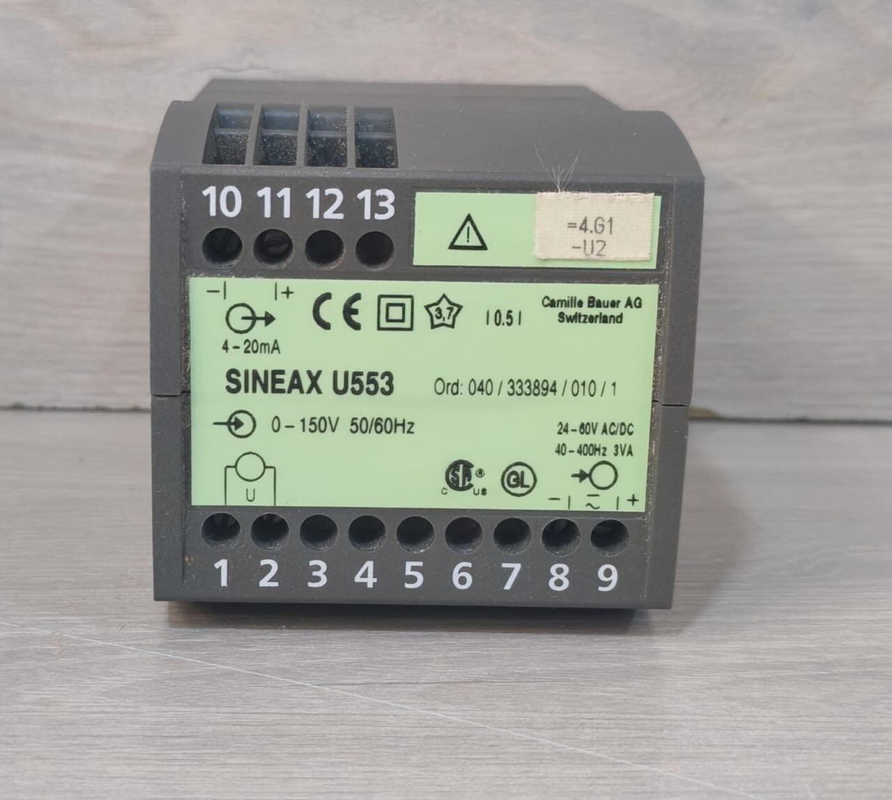 CAMILLE BAUER SINEAX U553 VOLTAGE TRANSDUCER 0-150V 50/60Hz