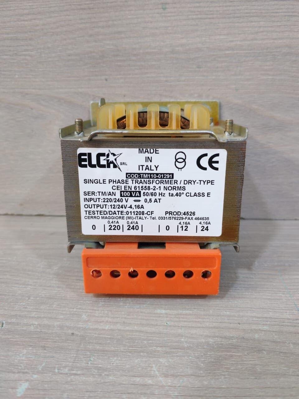 ELCA TM110-01291 SINGLE PHASE TRANSFORMER 100 VA CLASS E
