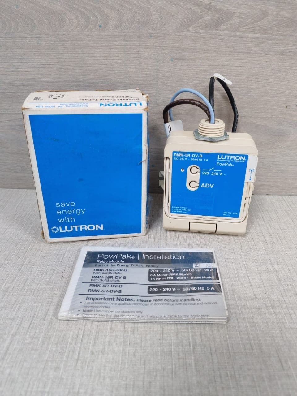 LUTRON POWPAK RMK-5R-DV-B P/N:50015168 REV.A 220-240V RELAY MODULE