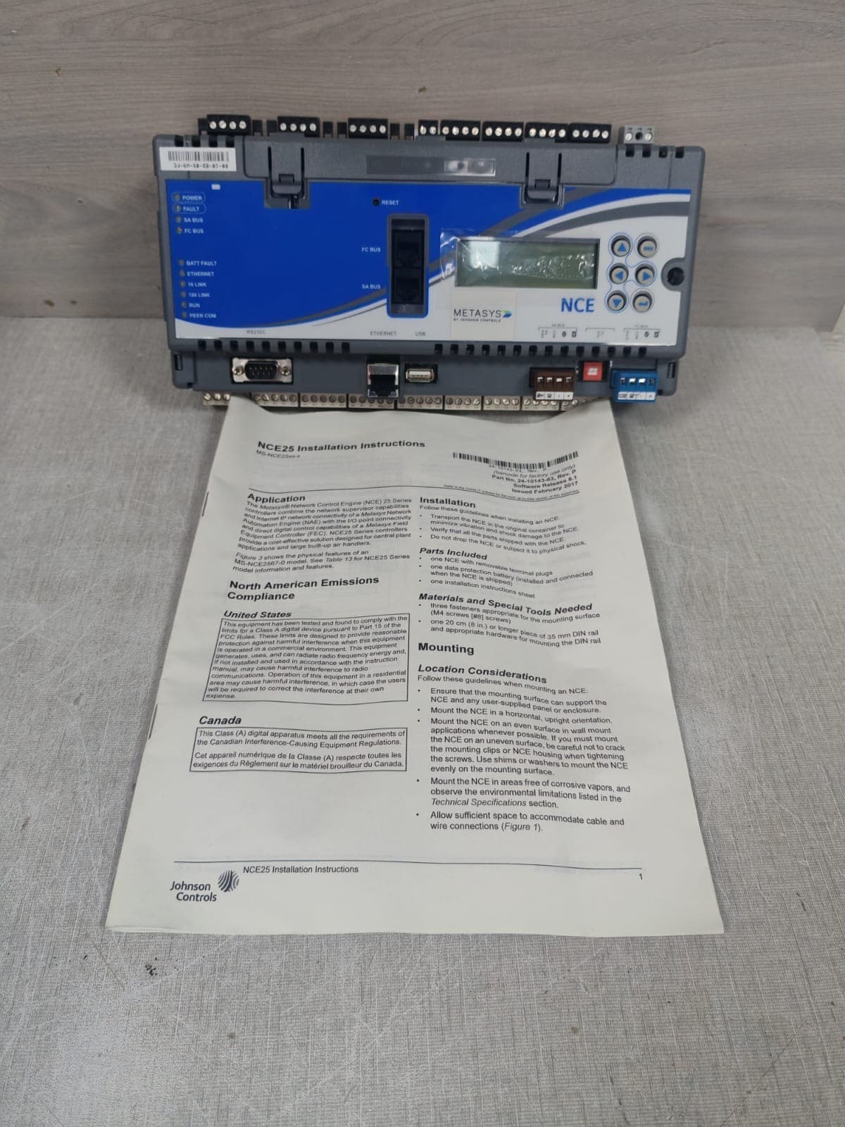 JOHNSON CONTROLS NCE MS-NCE2566-0 METASYS NETWORK CONTROL ENGINE-W/ FILTHY BOX