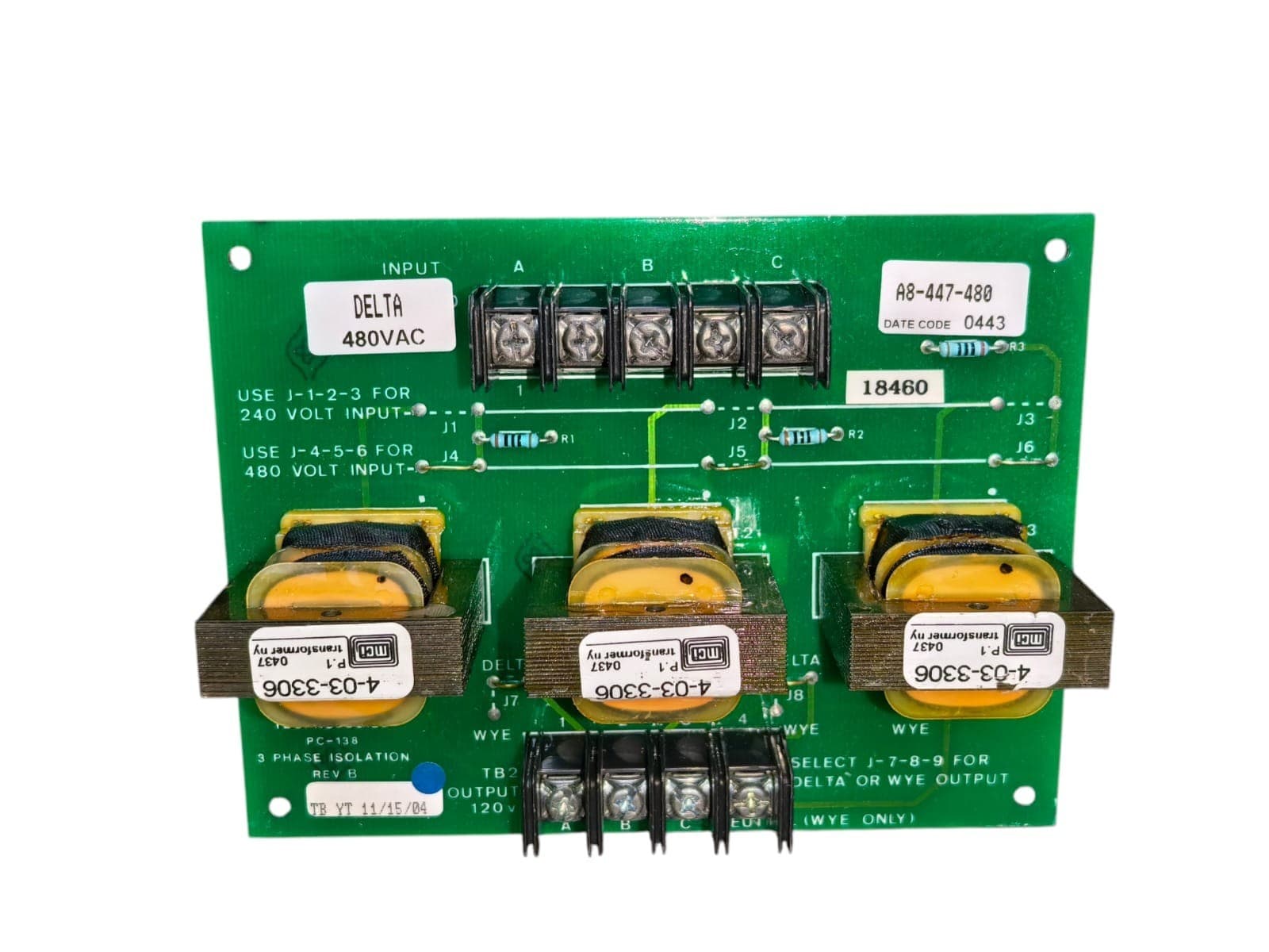 RAPID POWER TECHNOLOGIES A8-447-480 PC-138 3 PHASE ISOLATION REV B