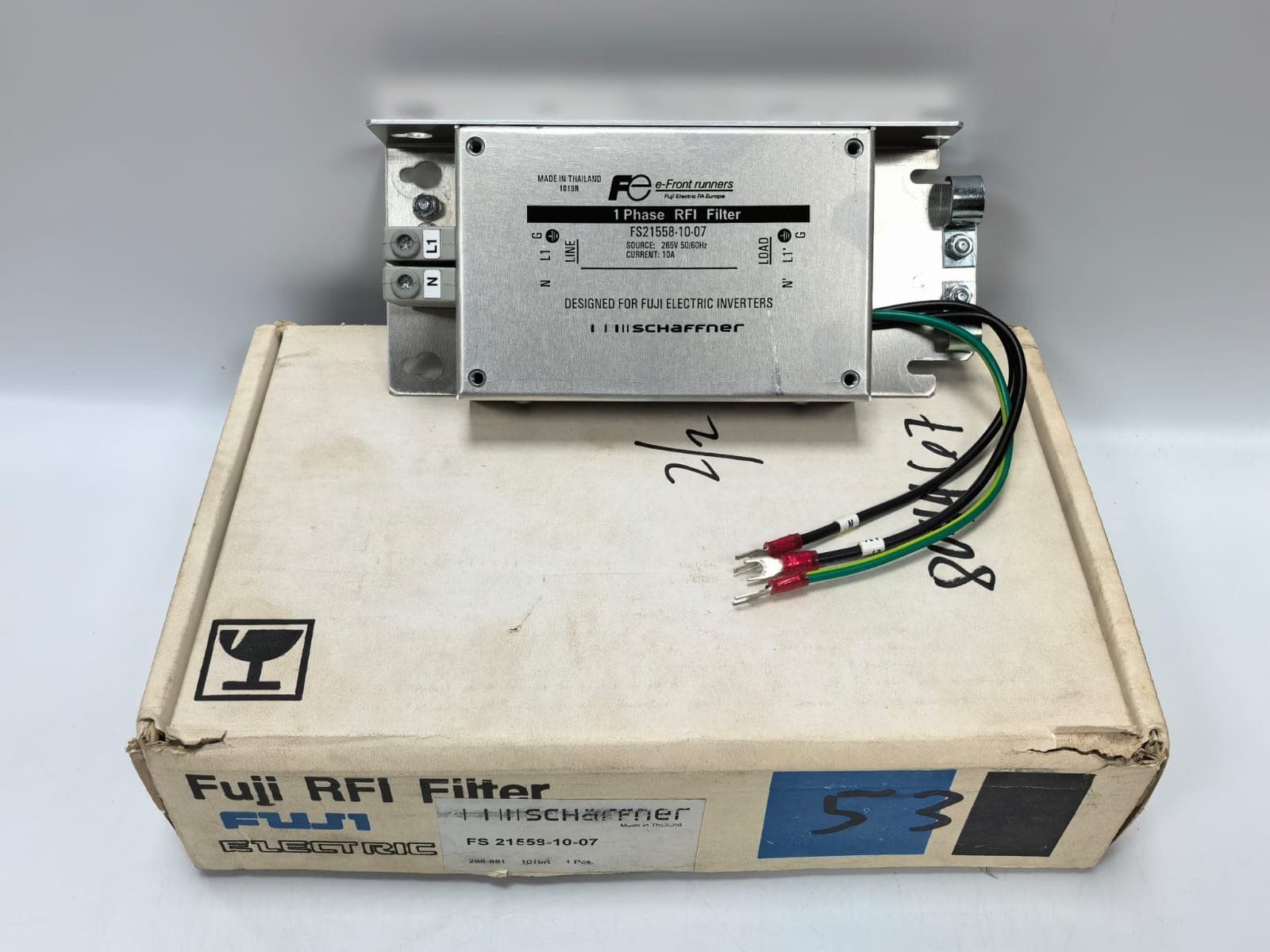 FUJI ELECTRIC SCHAFFNER FS21558-10-07 1 PHASE RFI FILTER 265V-50/60HZ 10A