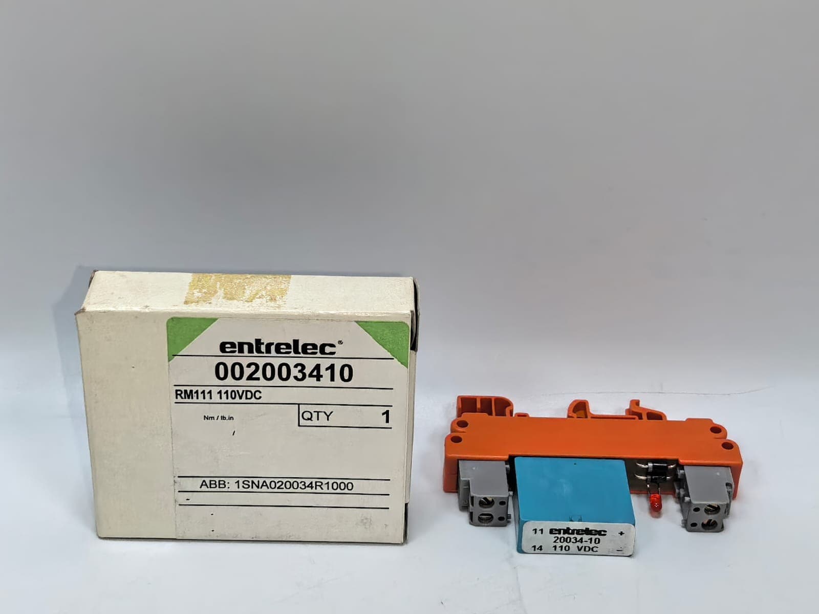 ENTRELEC 002003410 RM111 110VDC TERMINAL BLOCK ABB 1SNA020034R1000