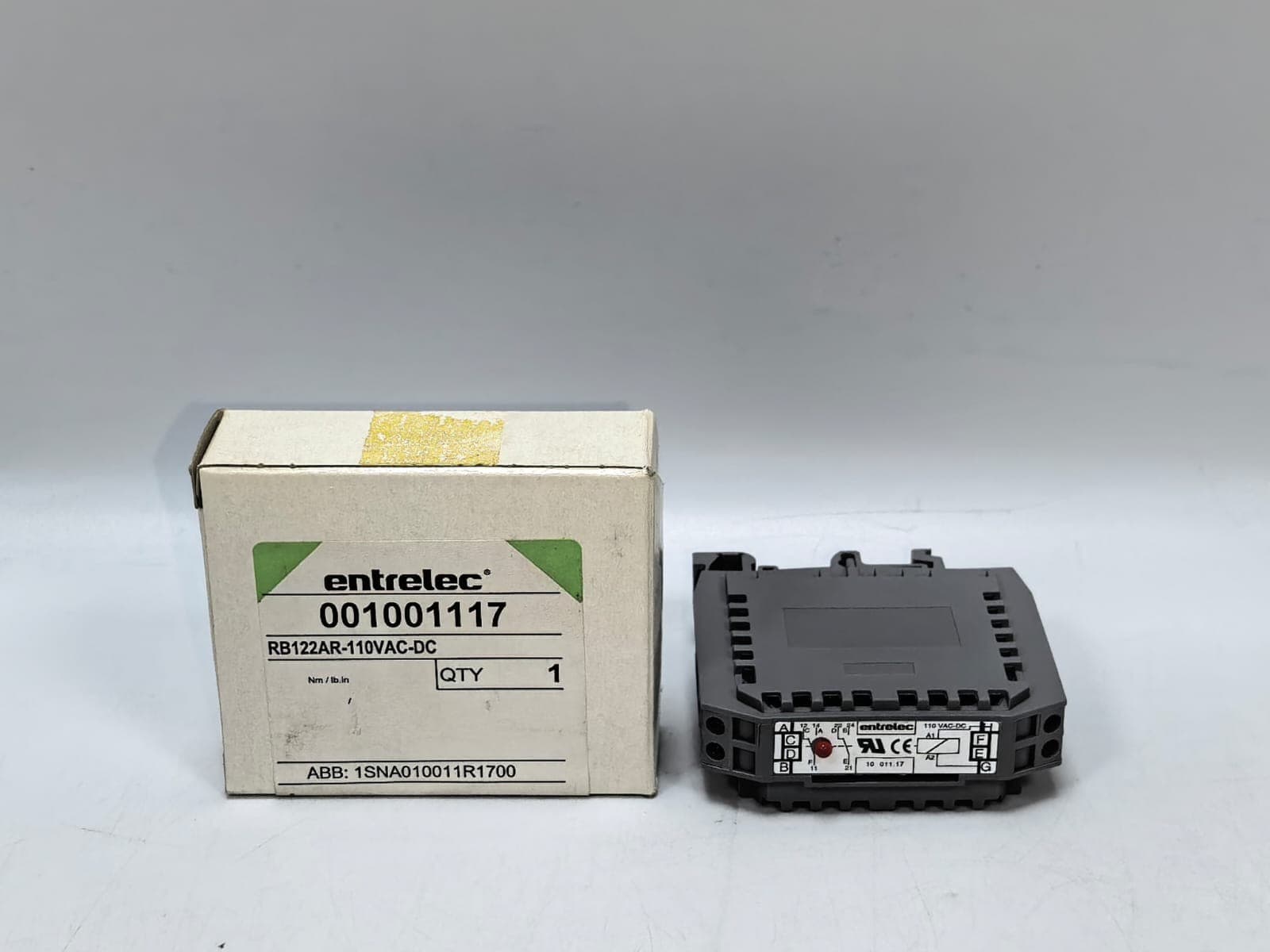 ENTRELEC 001001117 RB122AR-110VAC-DC INTERFACE RELAY MODULE ABB 1SNA010011R1700