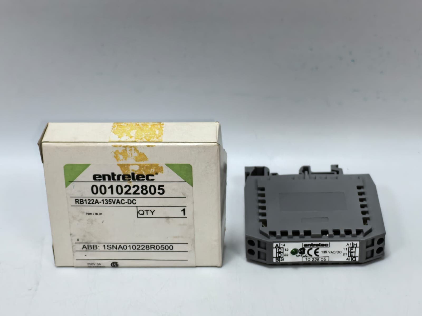 ENTRELEC 001022805 RB122A-135VAC-DC TERMINAL BLOCK ABB 1SNA010228R0500
