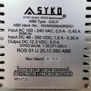 USED ABB G3LH SYKO 1KHW000640R0001 MODULE REV A 3.0 100-240VAC;09A-0.45A 50/60Hz