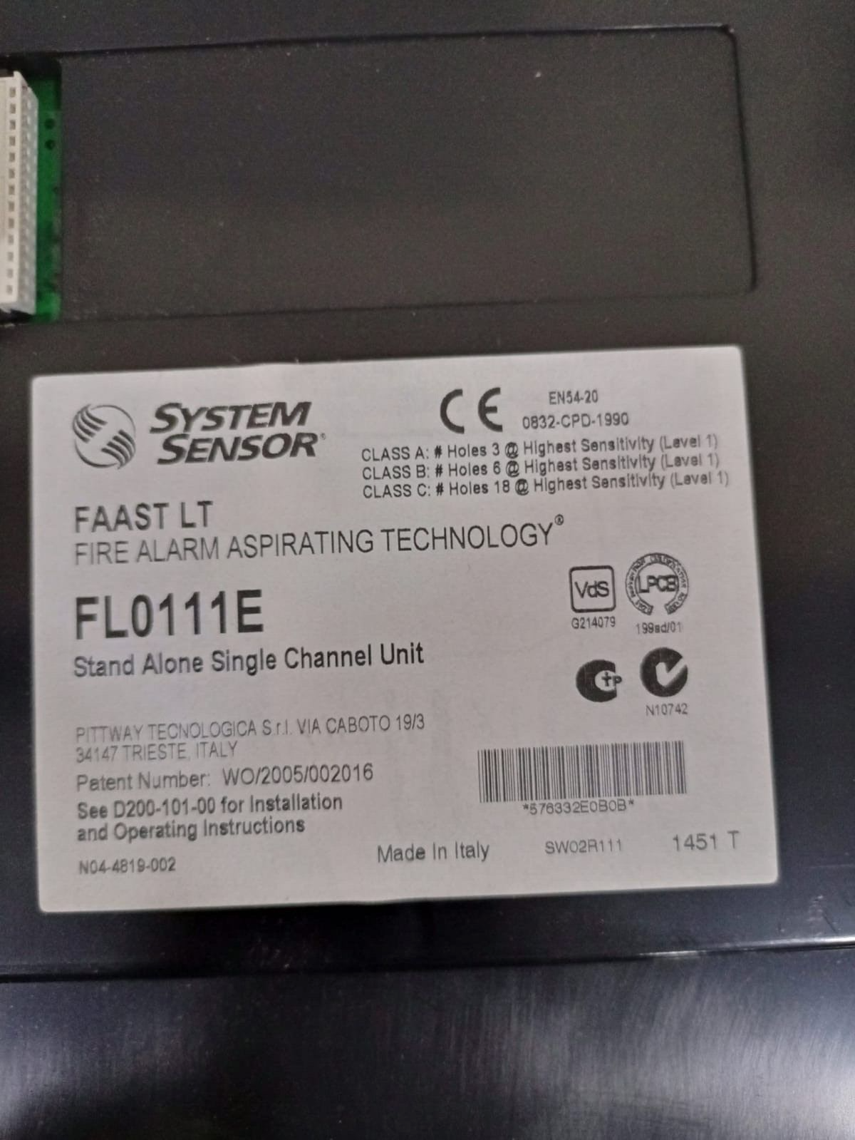 USED SYSTEM SENSOR FAAST FL0111E SINGLE CHANNEL ASPIRATING SMOKE ...