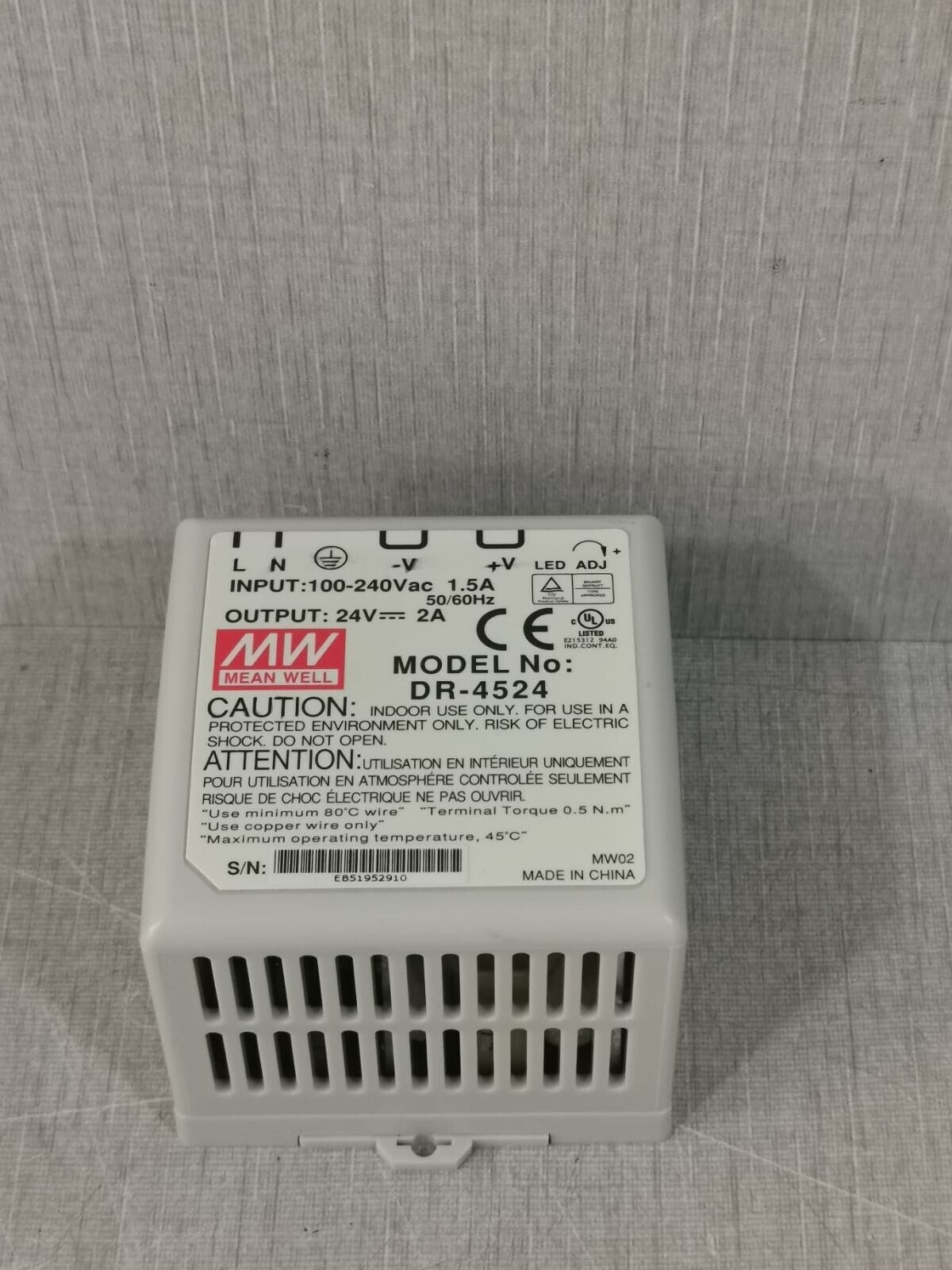 USED Mean Well DR-4524 Power Supply 100-240VAC 1.5A - Orbit Surplus