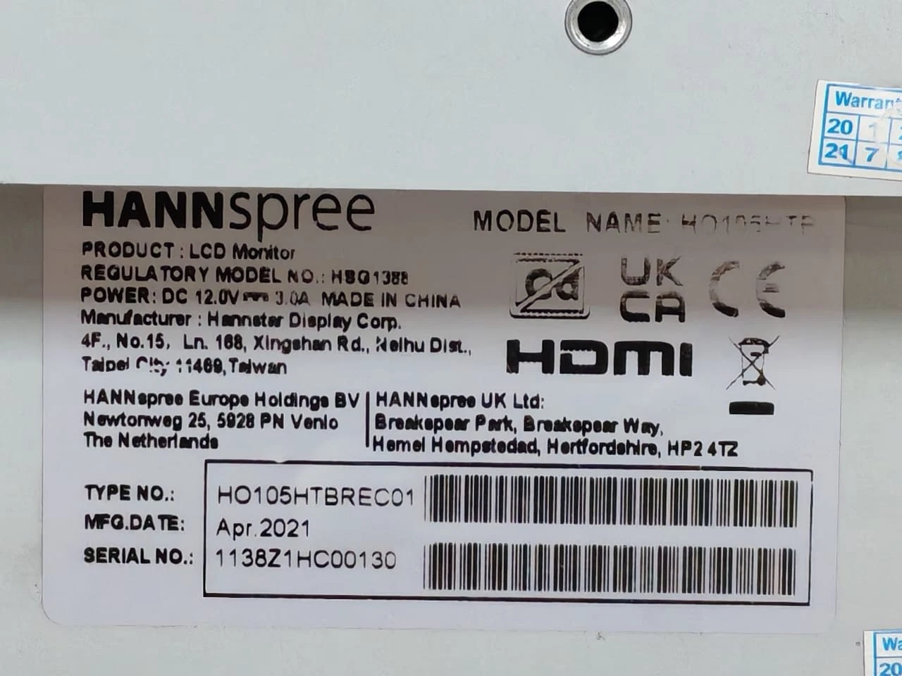 HANNspree HO105HTB /HSG1388 LCD MONITOR (HDMI)-New Without Box - Image 3