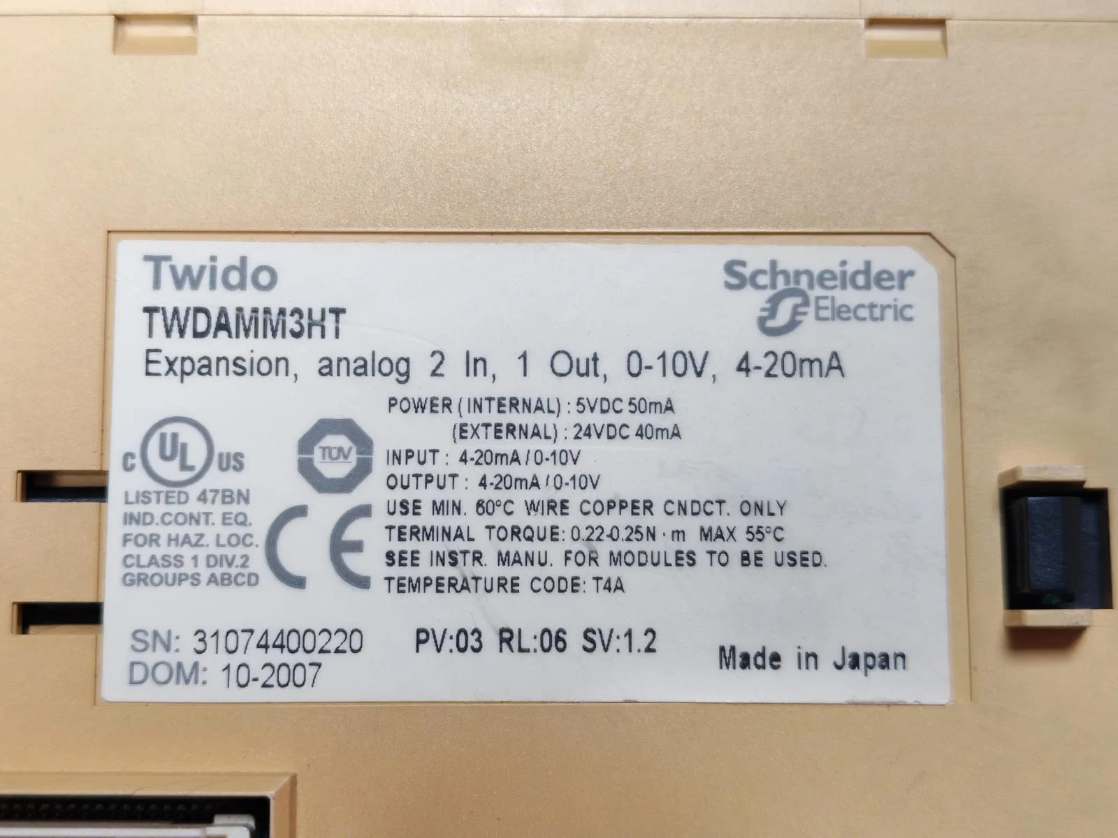 USED Schneider Electric Twido TWDAMM3HT Expansion Module PV:03 RL: 06 SV: 1.2 - Image 2