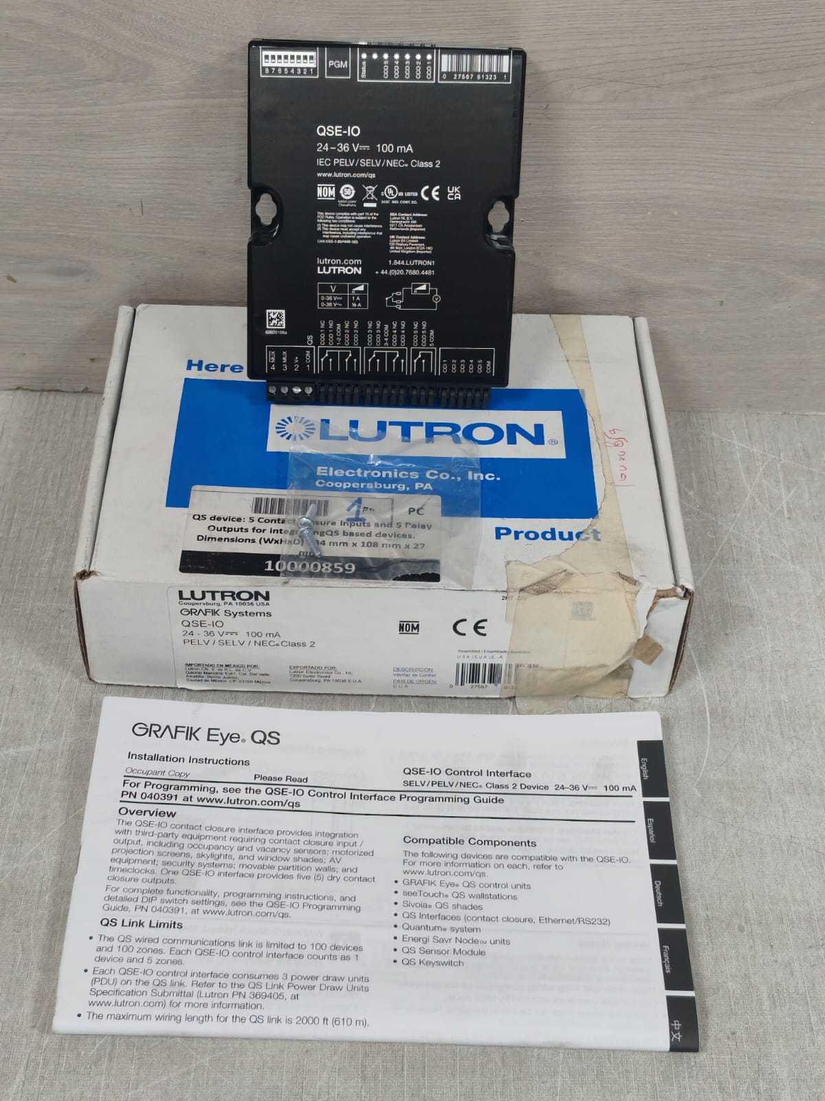 LUTRON GRAFIK SYSTEMS QSE-IO CONTROL INTERFACE MODULE 24-36V 100MA / NEW-OPEN-BOX